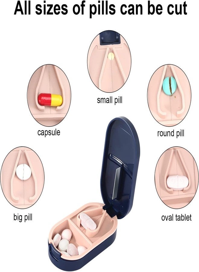 AKADO Portable Pill Box Tablets Cutter, Medicine Organizer Box with Pill Cutter for Small and Large Tablets 2 in 1 Pill Storage Organizer with Tablet Cutter for Daily Use, Travel(Blue) - Image 4
